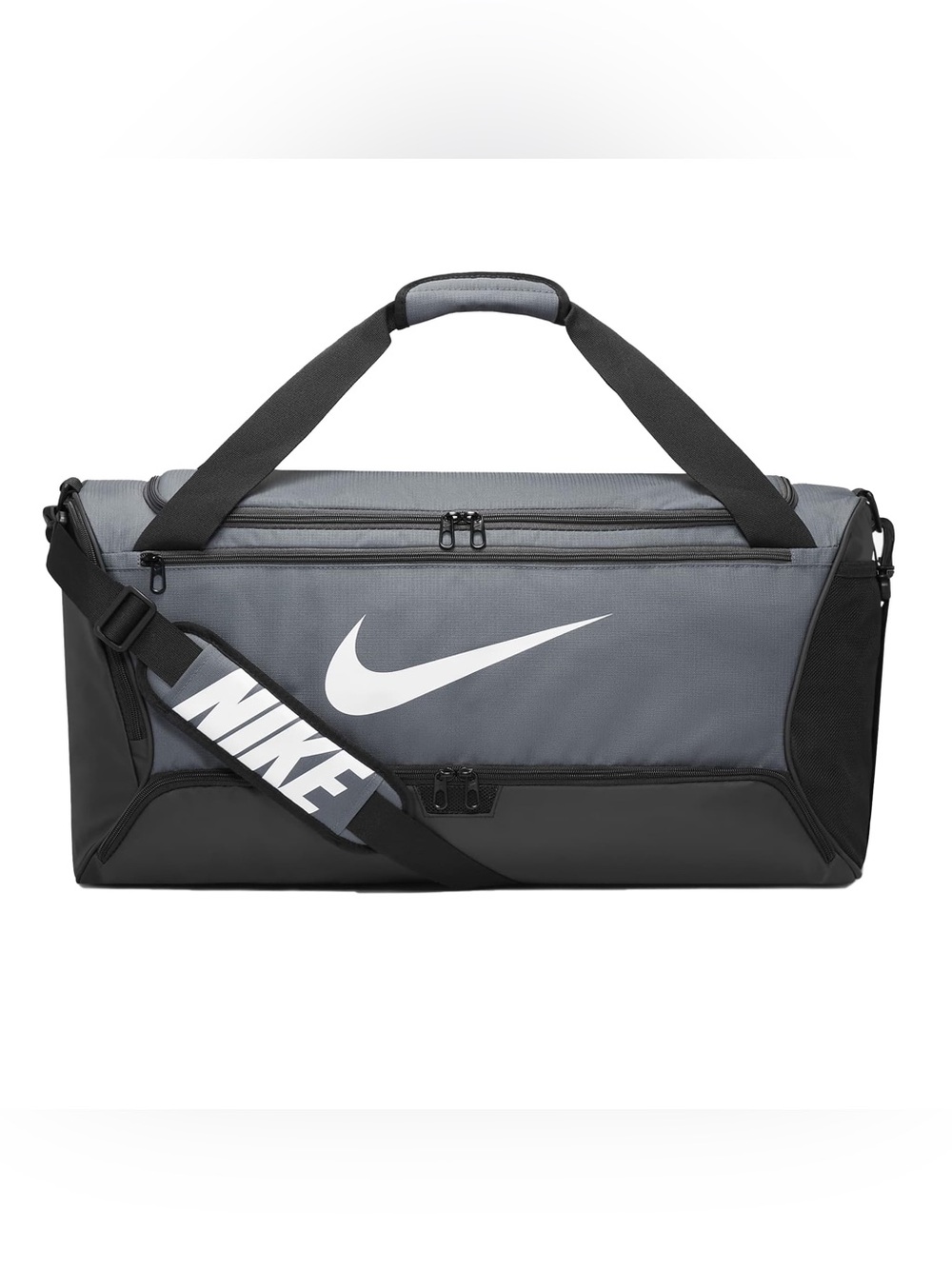 Nike Grey and Black training Duffel Bag with White Swoosh Logo